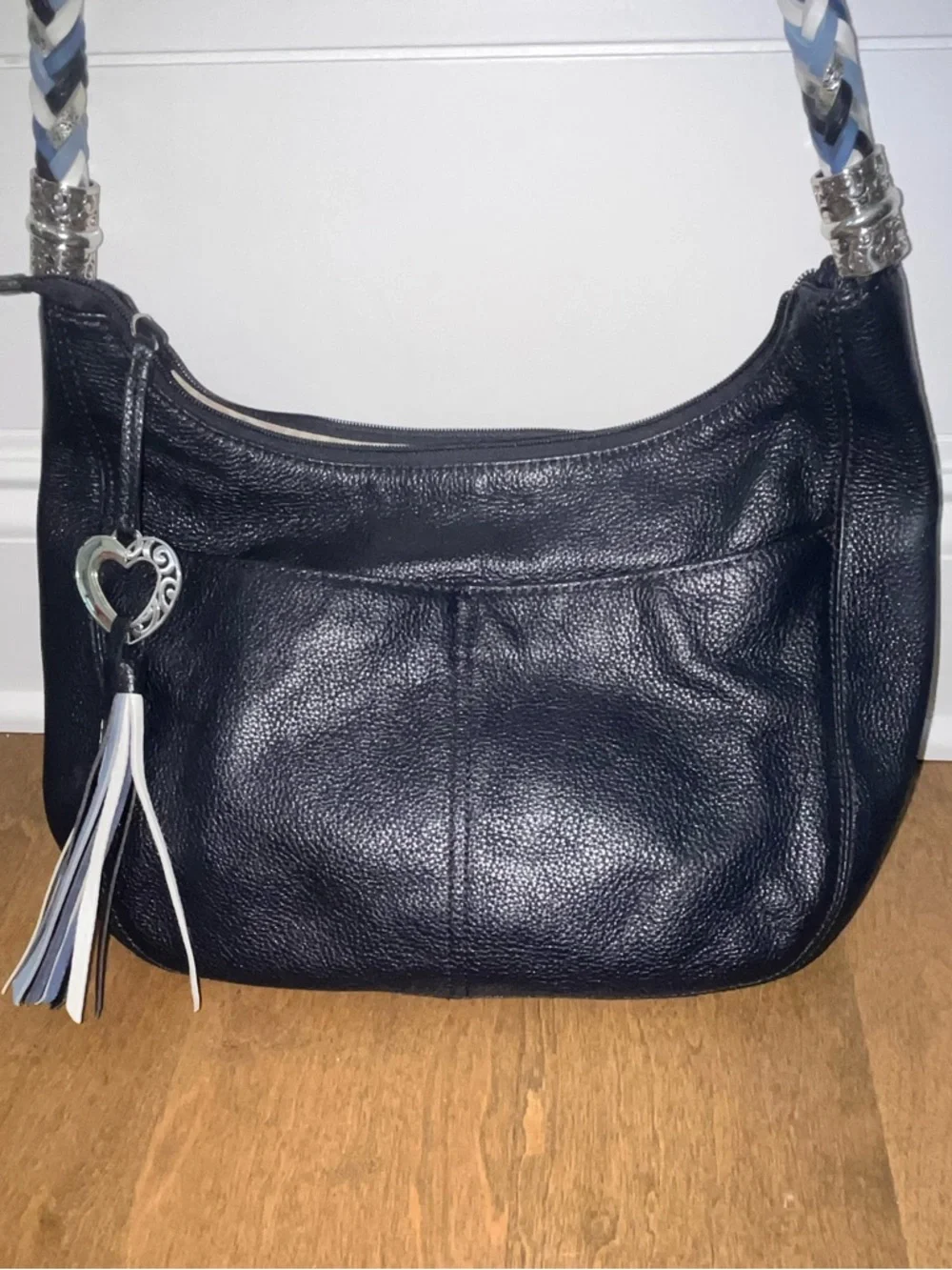Brighton Women’s Barbados Navy Blue Leather Shoulder Bag / Braided Strap